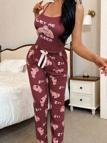 SHEIN 2 Stücke süßer Koala Muster Top & Hose Pyjama Set - Verschiedenfarbig - Übersicht 4
