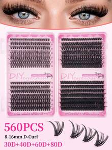 560pcs DIY Lash Clusters 30D-80D Faux Mink Individual Lashes, D Curl Natural Fluffy Wispy Reusable Easy Wear For DIY Eyelash Extension Look - D - View 9