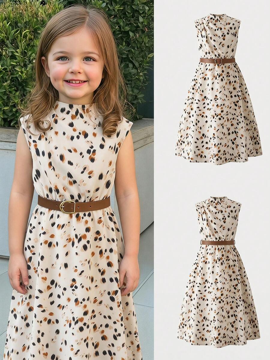 SHEIN Young Girl Allover Print Ruched Casual Party Holiday Dress