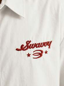 SWAVVY 男士梭织休闲宽松条纹短袖衬衫 - 白色 - 查看 5