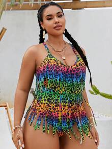 Slaydiva 2026 New Summer Beach Vacation Colorful Leopard Print Animal Pattern Music Festival Party Tassel Plus Size Romper - Multicolor - View 2
