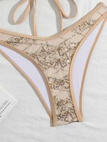 Costavie 2-Piece Floral Sequin Textured Bandeau Bikini Set, Sexy Swimwear For Women, Spring/Summer - Gold - View 7