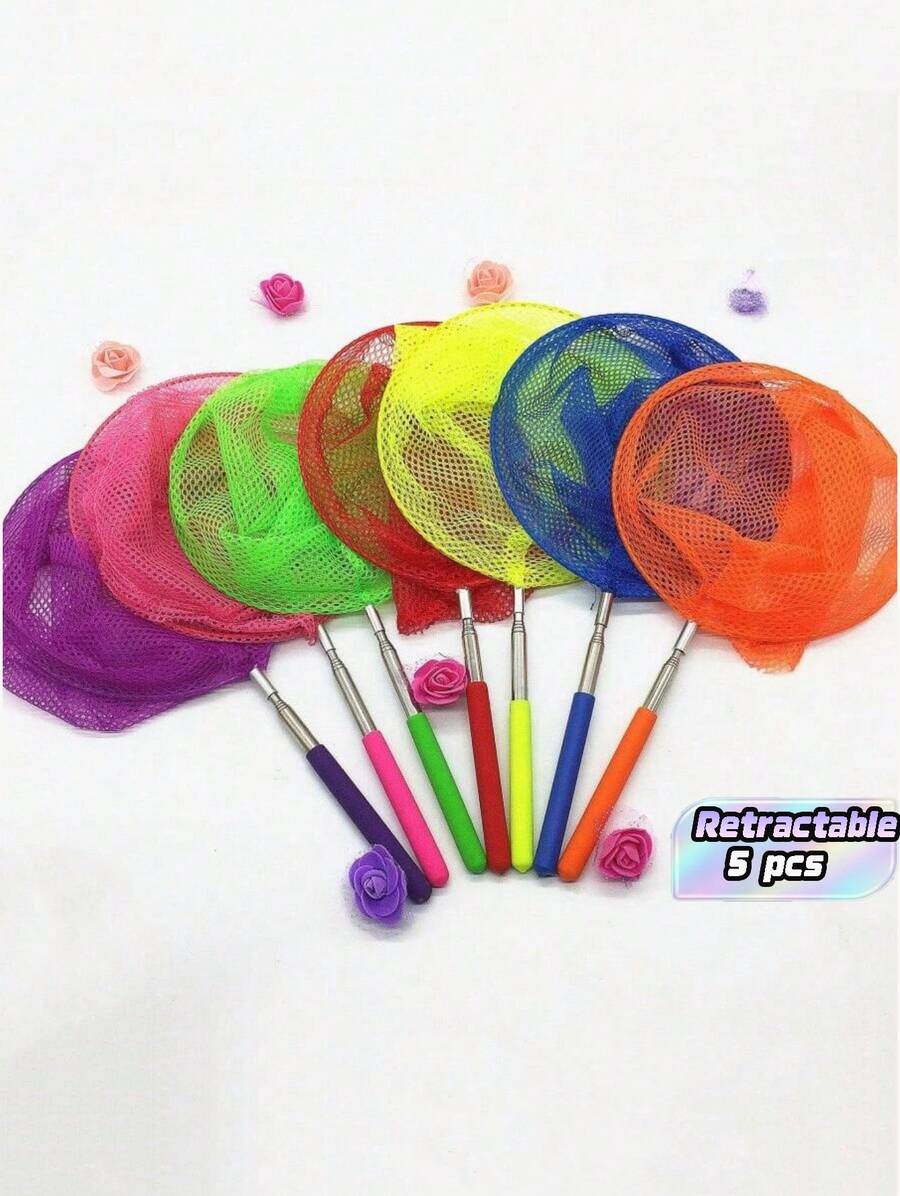1Pc Mini Stainless Steel Retractable Fishing Net, Insect & Butterfly Catching Net, Outdoor Water Toy. Handles Shipped Randomly With Or Without Patterns - Multicolor - View 1