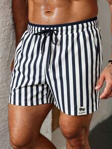 Palasendo Men's Summer Striped Drawstring Waist Slant Pocket Beach Shorts, Holiday - Multicolor - View 4