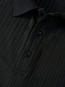 Manfinity Mode Men's Short Sleeve Textured Fabric Formal Polo Shirt, Suitable For Office, Outings And Gatherings, Ceremony - Black - View 3