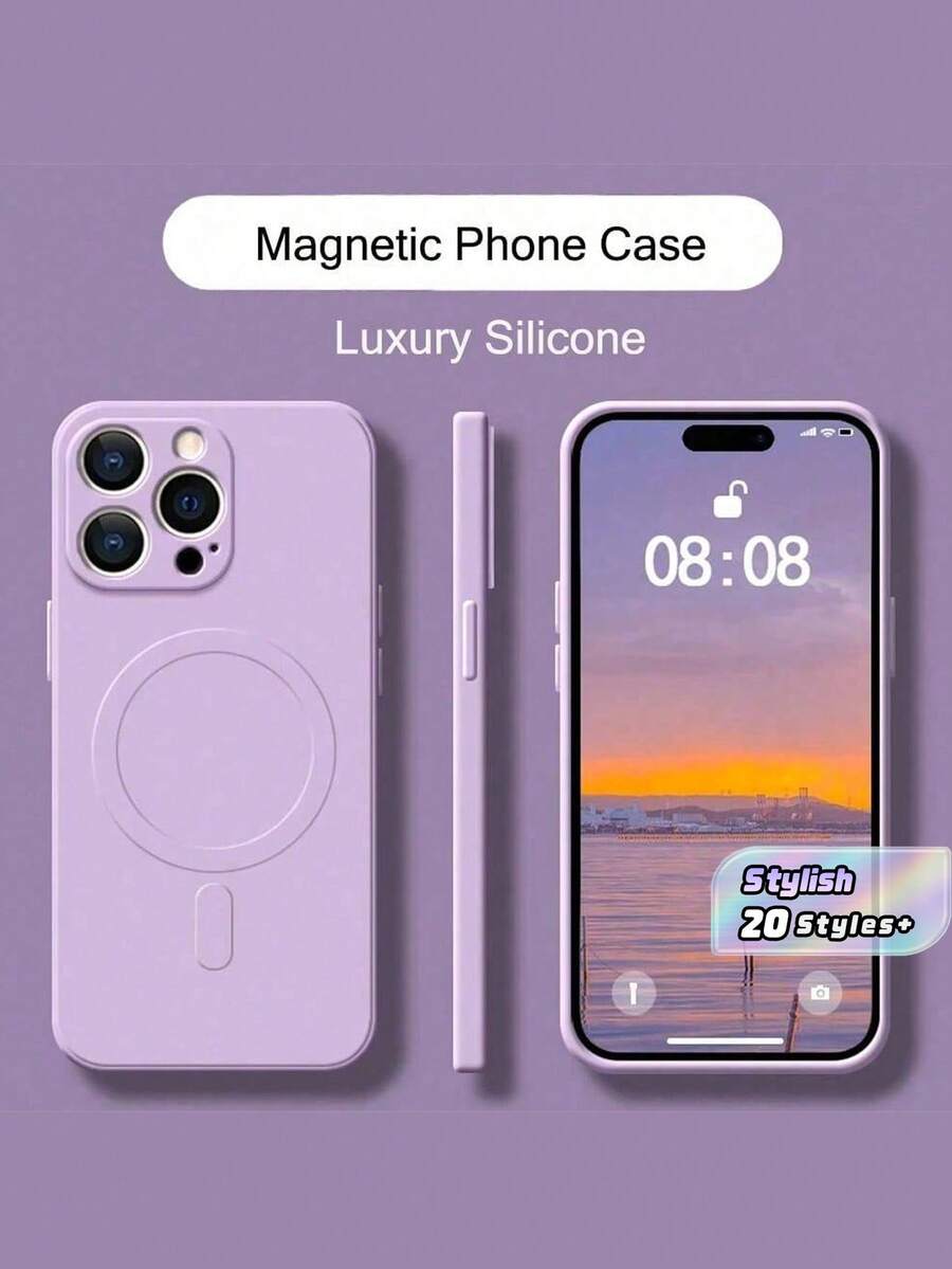 Magnetic Slim Liquid Silicone Case With Anti-Scratch Microfiber Lining, Anti-Fingerprint, Full Camera Protection, Shockproof Phone Case Compatible With IPhone 17 16 15 14 13 Pro Plus Max Mini Compatible With Gifts - Light purple - View 1