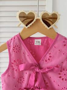 SHEIN Baby Girl Casual Daily Vacation Textured Jacquard Bow Front Top, Soft Lining, Non-Irritating - Hot Pink - View 4