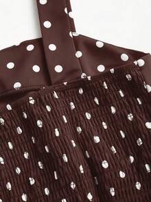 Sweetra French Square Neck Polka Dot Waist Maxi Dress - Brown - View 5