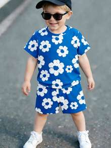 2pcs/Set Young Boys' Casual Creative Floral Print Short Sleeve T-Shirt And Shorts, Comfortable Daily Wear, Suitable For Spring, Summer - Multicolor - View 5