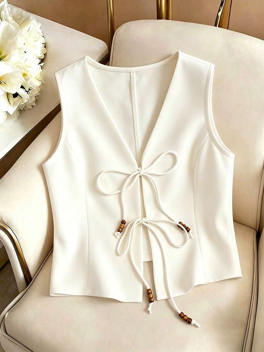 GlowEve Women's New Fashionable Casual Versatile Tie-Up Top - Apricot - View 1