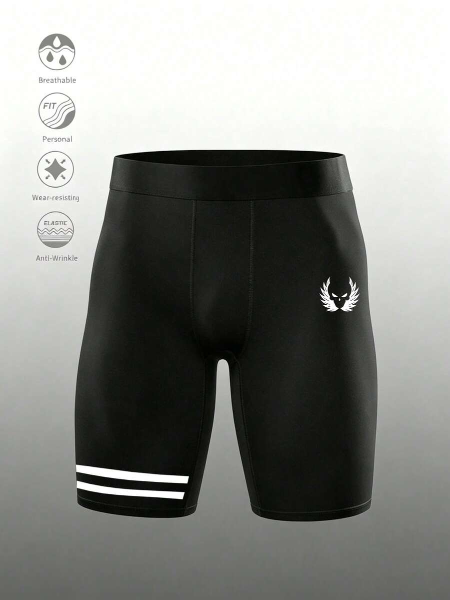 Gym Rark Men's Wing Print Contrast Color Elastic Waist Slimming Sports Tight Shorts, Gym - Black - View 1