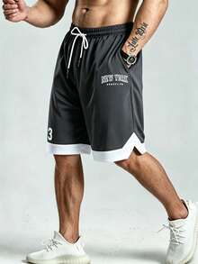 Gym Rark Pantalones cortos deportivos para hombre con estampado de letras, cintura con cordón y bolsillos, para gimnasio - Gris Oscuro - Ver 3