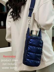 1pc Unisex Adjustable Strap Insulated Padded Water Bottle Holder Bag, Fashion Fluffy Water Bottle Sleeve With Multiple Pockets For Storing Water Bottle, Phone, Keys And More - Multicolor - View 10