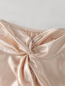 GlowEve A Casual Two-Piece Set Consisting Of A Lady's Solid Color Pleated Camisole Top And Mini Skirt, Suitable For Daily Life, Shopping, And Party Occasions. - Apricot - View 3
