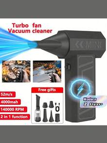 140,000 RPM Turbo Fan Blower, Powerful Airflow, 3-Speed Adjustable Electric Duster, 52m/S Wind Speed, Brushless Motor Handheld Duct, High-Performance Automotive Cyclone Turbine, Air Cushion Inflation, Pet Dryer, BBQ Blower - Multicolor - View 1