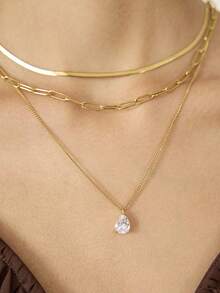 MOTF PREMIUM PRE18K GOLD PLATED THREE-PIECE WATER DROP GEM PENDANT WATERPROOF NECKLACE - Gold 1 - View 1