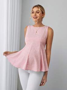 SHEIN Áo bầu Maternity-D mùa hè mới họa tiết jacquard cổ tròn phong cách thường ngày, thiết kế hở lưng - Hồng - Xem 4