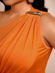 Brilight Sexy Tight Party Dress, Orange One-Shoulder Evening Dress, Plus-Size Dress, Summer Vacation Dress - Orange - View 9