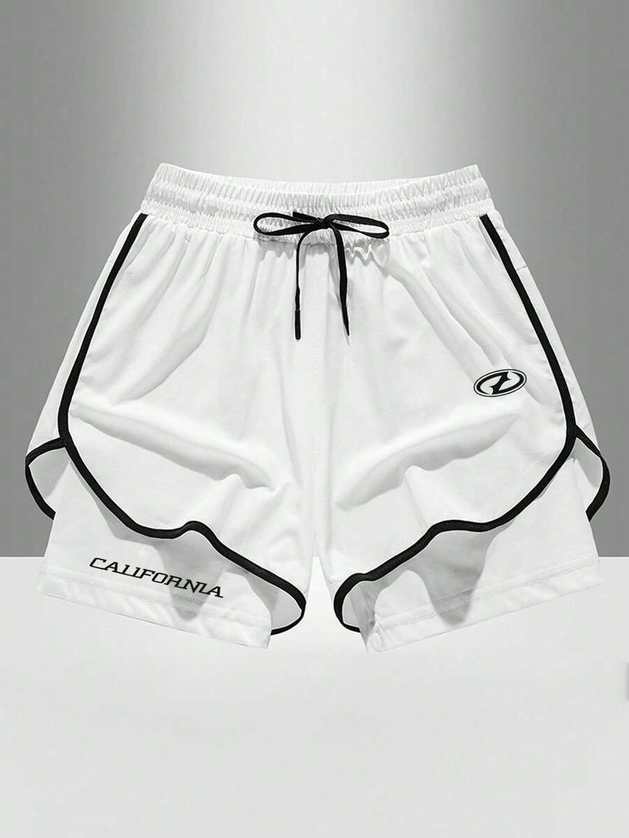 Gym Rark Men's Contrast Trim Letter Print Knotted Summer Sports Shorts, Gym, Holiday - White - View 1