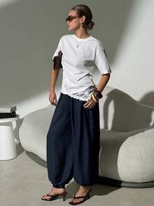 Lavishia Women's Casual Balloon Pants, Comfortable & Versatile Coffee Color Long Pants, Spring/Summer - Navy Blue - View 7