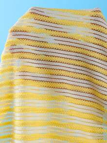 Swim Vcay 3pcs/Set Bohemian Style Crochet Fabric Drawstring Swimwear Cover Up Bikini Set - Yellow - View 6