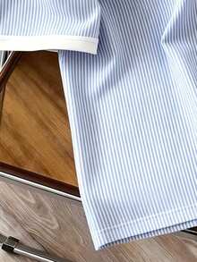 Manfinity Joysei Men's Casual Blue And White Striped T-Shirt, Suitable For Summer Outings - Blue - View 4