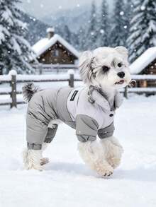 Pet Winter Jumpsuit – Purple Patchwork Design, Four-Leg Full Body Warm Coat For Small Dogs, Comfortable Thickened & Fashionable Winter Outfit - Grey - View 12