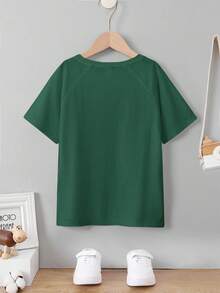 SHEIN Tween Boy Loose Minimalist Round Neck Solid Color Raglan Sleeve Short Sleeve T-Shirt - Green - View 2