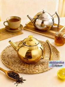 1pc Stainless Steel Tea Kettle With Filter - Induction Cooker Compatible - Silvery/Golden Finish - Perfect For Coffee And Tea Lovers - Hotel Quality - Drinkware And Tea Accessories - Multicolor - View 1