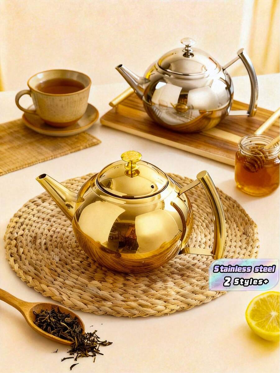 1pc Stainless Steel Tea Kettle With Filter - Induction Cooker Compatible - Silvery/Golden Finish - Perfect For Coffee And Tea Lovers - Hotel Quality - Drinkware And Tea Accessories - Multicolor - View 1