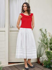 Gaivellea Women's Summer Solid Color Ruffle Tie Front Knit Top Golf Pastal Sexy - Red - View 5