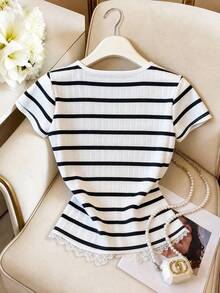 Qadelle Áo khoác cardigan ren kẻ sọc đen kiểu dáng thường ngày bán chạy nhất mới - Nhiều màu - Xem 2