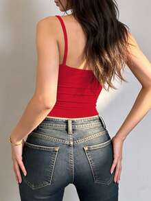 INAWLY Solva Women's Solid Color Fitted Casual Camisole - Red - View 4