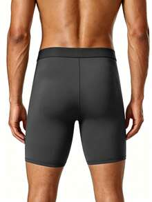 Acti Log Men's Bull Print Contrast Color Elastic Waist Slimming Sports Tight Shorts, Gym - Grey - View 2