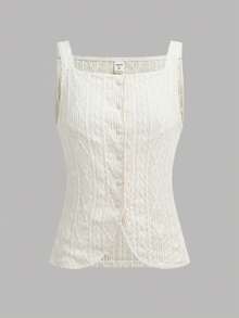 SHEIN Teen Girl/Teen Girls Textured Knit Sleeveless Shirt, Apricot - Apricot - View 6