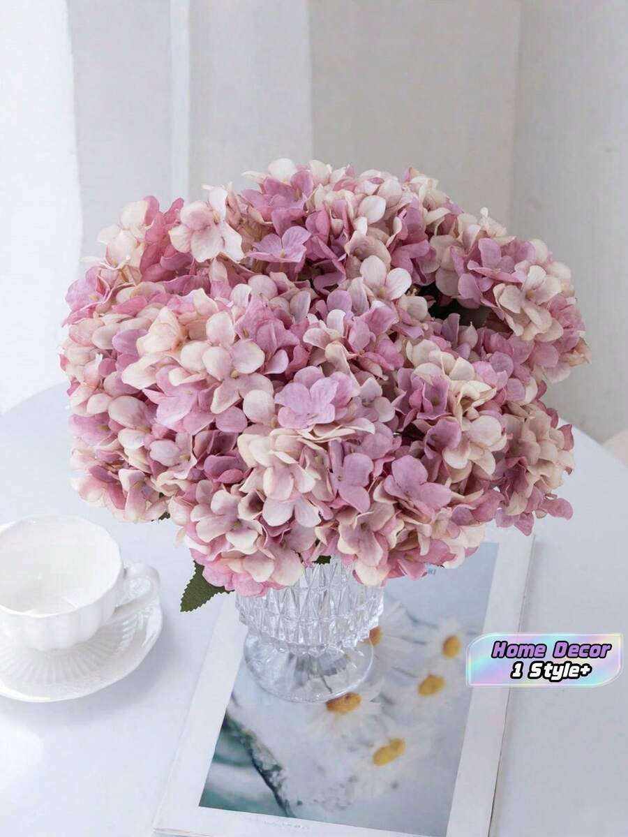 1Pc Or 3Pcs Fake Silk Hydrangea Flower Boulet Long Lasting No Watering No Sunlight Needed Green Stem Natural Touch For Living Room Dining Bedroom Windowsill Table Vase Centerpiece Wedding Bridal Bouquet Party Birthday - Purple - View 1