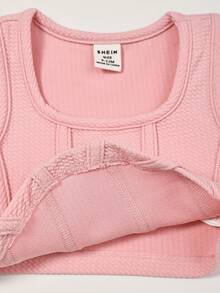 SHEIN 2件套女童休闲纯色无袖方领针织背心，夏季 - 粉色 - 查看 4