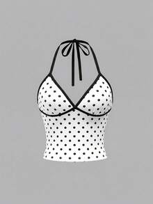 SHEIN ICON 女士Y2K夏季撞色樱桃印花露背吊带可爱背心 - 白色 - 查看 6