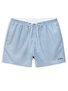 Manfinity KASUA Swim Trunks For Men Aqua Blue,Summer,Casual,Beach,Holiday Drawstring Waist Security Pockets Lightweight 4-Way Stretch Lined Solid Color Beach Shorts - Baby Blue - View 3