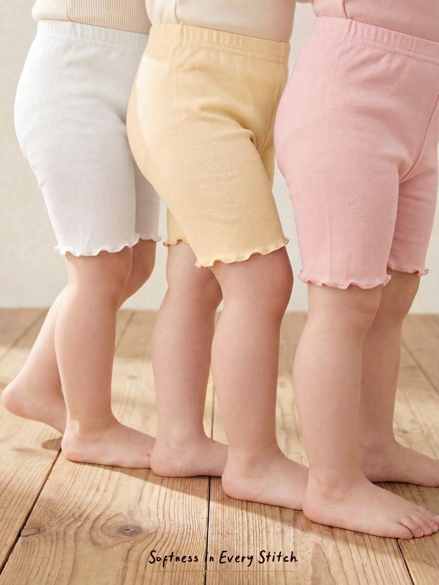 Cozy Pixies 3件套女婴纯色针织柔软弹力腰短裤套装 - 彩色 - 查看 1