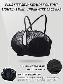 DesireSculpt Women's Plus Size Black Flower Lace Scallop Splice Hollow Demi Bra,Comfortable Soft Cup Anti-Sagging Minimizer Underwire Instantlift Support Bra - Black - View 4