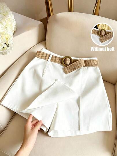 Qadelle Women's Casual Vacation & Commute Solid Color Skirt Pants, Without Belt