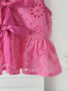 SHEIN Baby Girl Casual Daily Vacation Textured Jacquard Bow Front Top, Soft Lining, Non-Irritating - Hot Pink - View 5