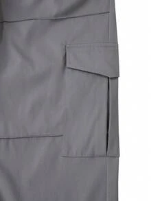 Manfinity Homme Celana Pria Abu-abu Kasual Gaya Jalanan dengan Lipit dan Saku, Desain Belahan, Musim Semi/Panas - Grey - View 4