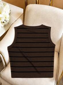 GlowEve Casual Striped Tank Top, Versatile For Summer - Brown - View 2