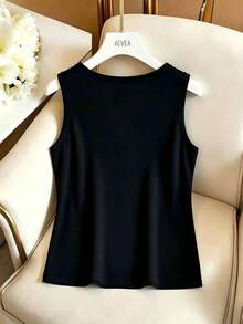 GlowEve Women's Casual Elegant Rhinestone Decor Tank Top, Suitable For Spring/Summer Commuting - Black - View 2