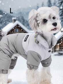 Pet Winter Jumpsuit – Purple Patchwork Design, Four-Leg Full Body Warm Coat For Small Dogs, Comfortable Thickened & Fashionable Winter Outfit - Grey - View 4