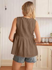 GentleRue Maternity Casual Loose Solid Color Round Neck Sleeveless Drawstring Maternity Top - Coffee Brown - View 2