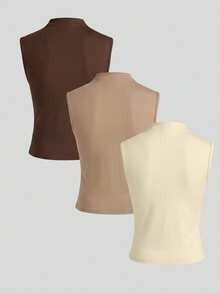 Selianne Women's V-Neck Solid Color Sleeveless Casual 3-Pack Tank Tops - Multicolor - View 2