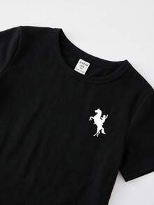 Young Boys' Casual Minimalist Round Neck T-Shirt, Suitable For Summer - Black - View 5